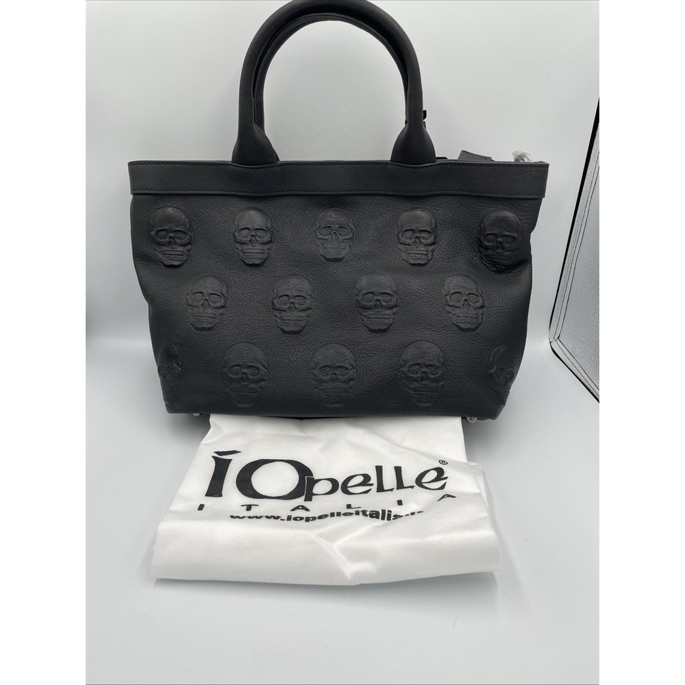 NWT IO Pelle‎ Italia Skull Black Crossbody Bag Leather Made in Italy NEW - Picture 2 of 4
